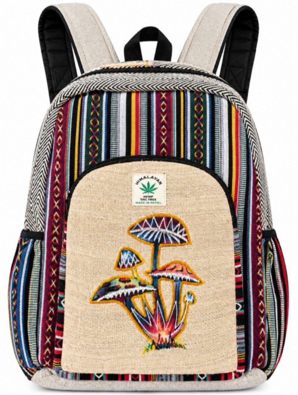 Hemp Embroidered Mushroom Backpack - Multicolor